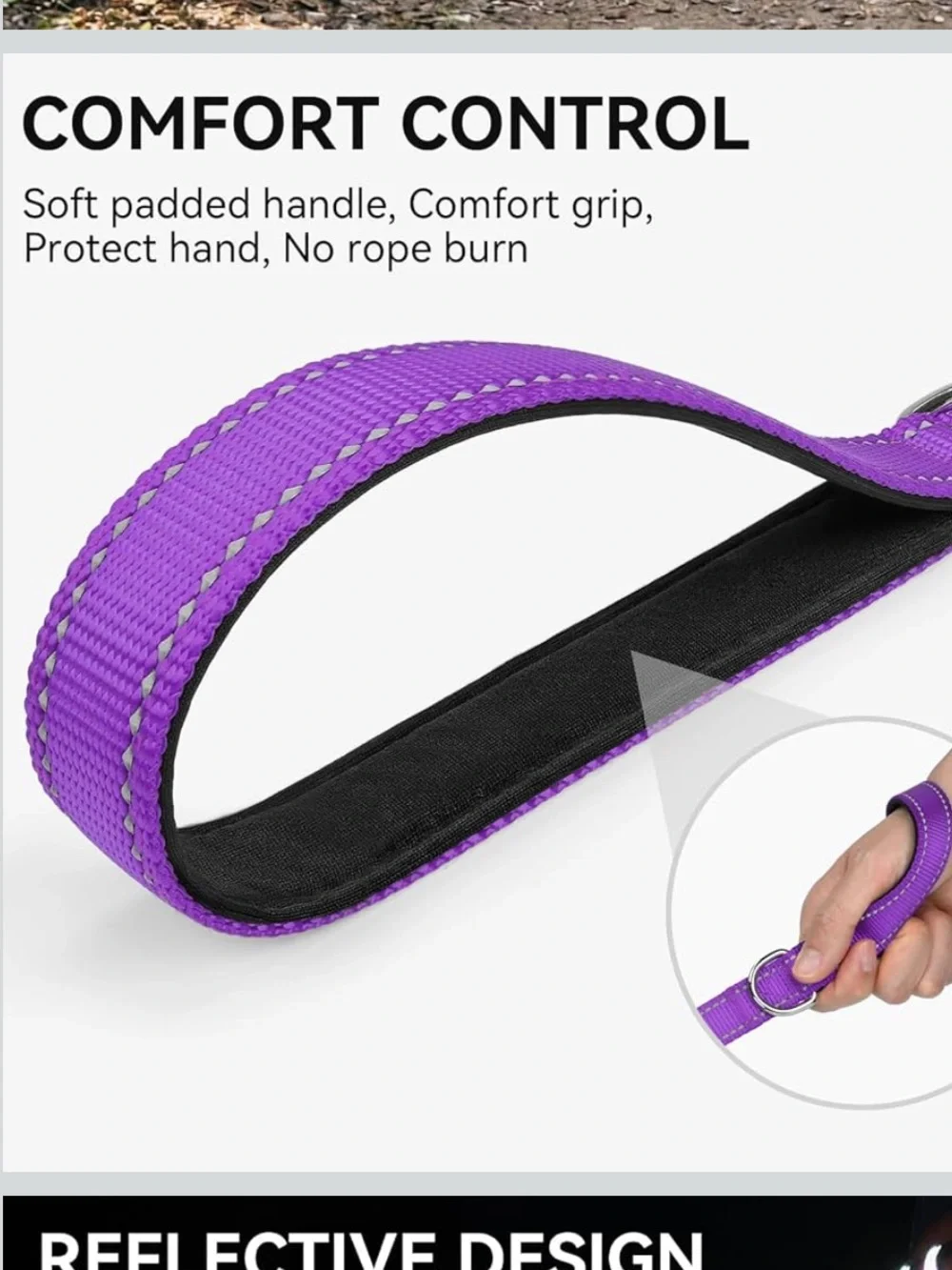 BRAND NEW Joytale Reflective Purple Dog Leash with D-Ring - 15-40 lbs - Picture 5 of 8